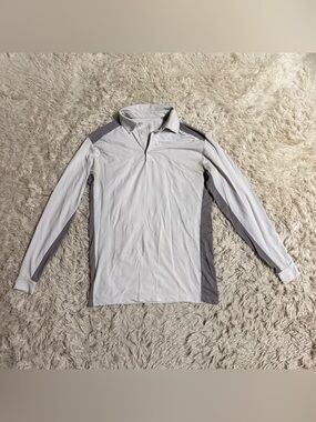 Men’s Small White/Grey EIS Long Sleeve Horseback Riding Show Shirt. Good Cond.